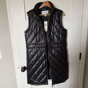 Calvin Klein Black Quilted Long Puffer Vest Small NEW Cozy Winter Jacket